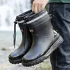 Botas de Lluvia Impermeables para Exteriores de Caña Corta para Hombre, Antideslizantes, de Moda, con Cordón, Botas de Lluvia para Estudiantes, Suaves, Resistentes al Desgaste, Waders para Acampar y Pescar