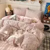 Conjunto de Roupa de Cama Genuíno Classe A Estilo Fresco Algodão Puro Lavado de Quatro Peças para Dormitório de Estudante, Lençol, Capa de Edredom, Conjunto de Três Peças 4
