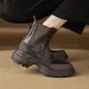 Botines Chelsea de Cuero de Oveja Retro con Suela Gruesa, Forro de Felpa Cálido, Tallas Grandes 33-41 para Mujer