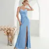 Vestido de Satén Borgoña Impresionante para Mujer Dama Real Dama Banquete Elegante Vestido con Abertura