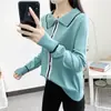 Talla Grande Otoño 2024 Nueva Moda Reductor de Edad Cuello Polo Diseño Tejido Nicho Empalme Solapa Manga Larga Top