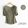 Camiseta de punto acanalado estilo francés con cuello de pico, transpirable y sencilla, de seda, manga corta, venta al por mayor de tops de seda para mujer, Primavera/Verano 2026