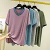 Nuevo Estilo Algodón Cuello en V Hombres Verano Delgado Manga Corta Talla Grande Holgado Casual Versátil Top