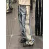 Calça Jeans Azul Lavada Retrô Casual Americana para Homens e Mulheres Outono Cintura Média Emagrecedora Solta Reta Perna Larga Longa