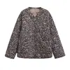 Venta al por mayor transfronteriza Otoño e Invierno 2024 Nueva Moda Casual Versátil Ligera Chaqueta de Algodón Chaqueta de Algodón con Estampado de Leopardo para Mujer