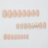 Nueva Manicura Transfronteriza Europea y Americana, Blanco Dulce y Sencillo Francés con Lazo, Tez Aclaradora, Uñas Portátiles de Longitud Media al por Mayor