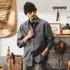 Camisa de algodón lavado de 21 hilos estilo retro americano para hombre, marca de tendencia de primavera, corte holgado, versátil para ir al trabajo, camisa chaqueta de trabajo