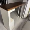 Mesa de Bar Sólida de Madera Color Crema, Gabinete Divisor de Esquina para Sala de Estar, Barra de Bar Pequeña, Balcón, Mesa Creativa de Patas Altas Contra la Pared para Casa de Huéspedes