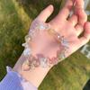 Início da primavera novo fresco doce Mori princesa estilo floral cristal esmalte pulseira arco estudante menina pulseira de coração