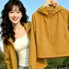 Chamarra corta con capucha para mujer, nueva, para primavera y otoño, casual, corte holgado, corte entallado, a prueba de viento, versátil, con cierre