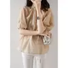 Camisa delgada de manga abullonada estilo francés para Mujer Nuevo estilo coreano para mujer con cordones en la cintura adelgazante top casual de moda para todo