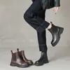 Botines Chelsea Británicos de Lujo Ligero Otoño/Invierno Nuevos Botines Cortos para Mujer Suela Gruesa Tacón Grueso Retro Punta Redonda Caña Corta Elástica Botines Adelgazantes
