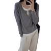 Suéter pullover de dos piezas falsas a color contrastante para mujer 2024 otoño nuevo diseño estilo coreano estilo holgazán suéter básico para mujer