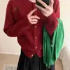 Cardigan de Punto con Bordado de Cerezas Moda Estilo Coreano para Mujer Otoño/Invierno Nuevo Diseño Suéter Abrigo Versátil Reductor de Edad para Mujer