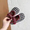 Sapatos de Tecido Estilo Coreano para Menina Sapatos Mary Jane Xadrez Sola Macia Sapatos de Couro Meninas Corte Baixo Sapatos de Uma Sola Primavera Verão Novo Crianças Pequenas Respiráveis