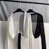 Camisa de Proteção Solar 2025, Xale de Malha Solto para o Verão, Cardigã Fino de Cor Sólida Tricotado para Mulheres, Top Curto Preto Estilo Coreano