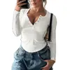 Roupas Femininas Estilo Europeu e Americano, Nova Moda Primavera e Outono Camisa Base Versátil Elegante de Manga Longa com Botões Gola Meio Aberta Slim Fit