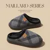 Chinelos de Algodão Xadrez Melillard para Mulheres, Temporada Outono/Inverno, Com Veludo Plus, Espessados, Solado Grosso, Silenciosos, Antiderrapantes, Aquecimento para Casa, Chinelos Peludos
