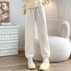 Leggings Deportivos de Chenilla Otoño e Invierno Sueltos de Linterna Casual Blanco Crudo Más Terciopelo Pantalones de Pana para Mujer