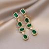 Brincos Geométricos Verdes Estilo Retro Francês Agulha de Prata Coleção Brincos da Moda Estilo Literário Brincos Estilo Ins para Mulheres