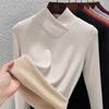 Camiseta Térmica Base de Polar con Cuello Superpuesto para Mujer, Nuevo Estilo Otoño e Invierno 2026, Cuello Semialto, Manga Larga, Forro Polar, Cálido Top de Seda y Lana