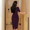 Vestido Social Feminino Coreano 2022 Novo Gola Quadrada Slim Fit Elegante de Manga Curta Saia de Quadril Feminina