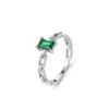 Anillo de plata de ley S925 con circonita rectangular esmeralda para mujer, diseño retro hueco, anillo de dedo de alta calidad.