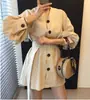 Enviado: Vestido camisa de manga longa, decote em V, caimento solto, acinturado, emagrecedor, comprimento médio, manga lanterna, moda feminina, 25023
