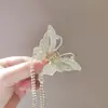 Pinza de Agarre de Mariposa de Nicho con Borla Larga Full Diamante Moda Exquisita tamaño pequeño Pinza para el Cabello Pinza Diaria para el Cabello Accesorios para el Cabello