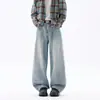 Calça jeans masculina com barra curva estilo americano, marca da moda de verão cleanfit lavada desgastada, calça pantalona vintage comprida