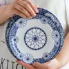Cuencos y Platos de Cerámica Blue Charm: Popular Vajilla de Estilo Japonés para Uso Doméstico, Cuenco de Cerámica con Color Bajo Esmalte para Sopa y Fideos, Apto para Microondas