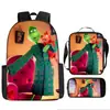 Monstruo de Pelo Verde Grinch Transfronterizo Nueva Mochila Escolar Mochila de Dibujos Animados Set de Tres Piezas Bolso Estuche para Lápices