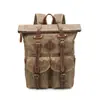 Mochila de Lona Vintage Desgastada Estilo Americano de Gran Capacidad en Cuero Crazy Horse, Bolsa de Lona Encauchutada Desgastada Estilo Workwear