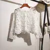 Cárdigan de punto hueco de manga larga para mujer, ropa de verano, nueva blusa corta de ganchillo chic, pequeña con falda, top para aire acondicionado