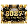 Tela de fondo Feliz Año Nuevo 2027 Tela colgante temática de Año Nuevo Europeo y Americano Pancarta de celebración de festival