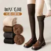 Calcetines por encima de la rodilla para mujer, Calcetines de tubo altos, Otoño e Invierno, Forrados de felpa, Engrosados, Cálidos, Hasta el muslo, Color café, Calcetines de invierno de media longitud, Hasta la rodilla