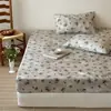 Juego de tres piezas de sábana individual, colcha y funda de almohada, estilo vintage, algodón 100%, doble capa de gasa, estampado pastoral