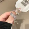 Anillo de Apertura Sencillo Dulce Rosa Full Diamante para Mujer Lujo Ligero Gama Alta Nicho Personalizado Sencillo Versátil Elegante
