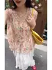 Blusa Floral com Gola V e Babados Estilo Francês para Mulheres, Novo Modelo de Verão 2026, High-End, Estilosa, Rejuvenescedora, Top de Caimento Solto