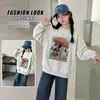 Conjunto de Sudadera Pulóver Casual de Dibujos Animados Nuevo para Otoño 2026 para Niñas, Top Holgado, Pantalones de Pierna Ancha de Mezclilla, Pantalones Largos