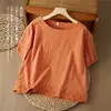 2026 Nuevo Verano Algodón Lino Pulóver Retro Manga Corta Camiseta Casual Talla Grande Algodón Lino Top Holgado Camisa Pequeña Artística