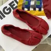 Zapatos vintage de piel de oveja de nicho con punta dividida de pezuña de cerdo con lazo, zapatos planos Mary Jane sin cordones tipo ballet