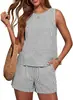 Conjunto de Moda de Verano para Mujer de Amazon de 2 Piezas: Top sin Mangas de Cuello Redondo y Pantalones Cortos con Bolsillos