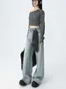 Calça Jeans Reta Wide Leg Tie-Dye Azul Vintage Nova Coleção Primavera/Outono 2026 Cintura Alta Solta Wide Leg Drapeada Comprimento Total