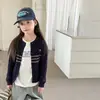 Cardigan trançado estilo preppy retrô para meninas Aimobebe, casaco suéter bordado estilo coreano para crianças mais velhas