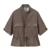Atacado de roupas femininas transfronteiriças 2026 outono novo estilo europeu e americano vintage espinha de peixe cordão zíper camisa