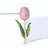 Broche Tulipa Artístico de Liga de Alumínio Esmaltada Estilo Coreano, Broche Acessório Pin Fresco Estilo Floresta para Cardigã de Xale Feminino