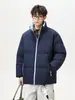 Jaqueta de Algodão com Gola Alta Unissex Color Blocking Fashionável Jaqueta Puffer Tendência Casal Adolescente Top de Exterior
