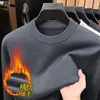 Sudadera Nueva de Otoño e Invierno para Hombre con Cuello Redondo y Forro Polar para Calidez Capa Base Tejido Fino Interior Cepillado Prendas de Punto Top para Hombre