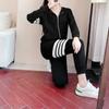 Pantalones de Primavera Traje Suéter Suéter Coreano Elegante Viajero Socialité Gris Manga Larga Color Sólido Traje de Algodón Coreano